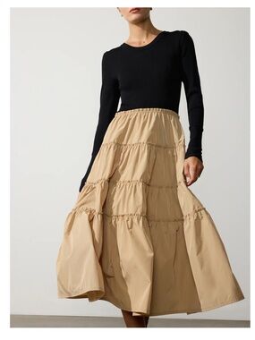 NEW Brochu Walker Ava Tiered Midi Dress in Black/Beige, Size XS